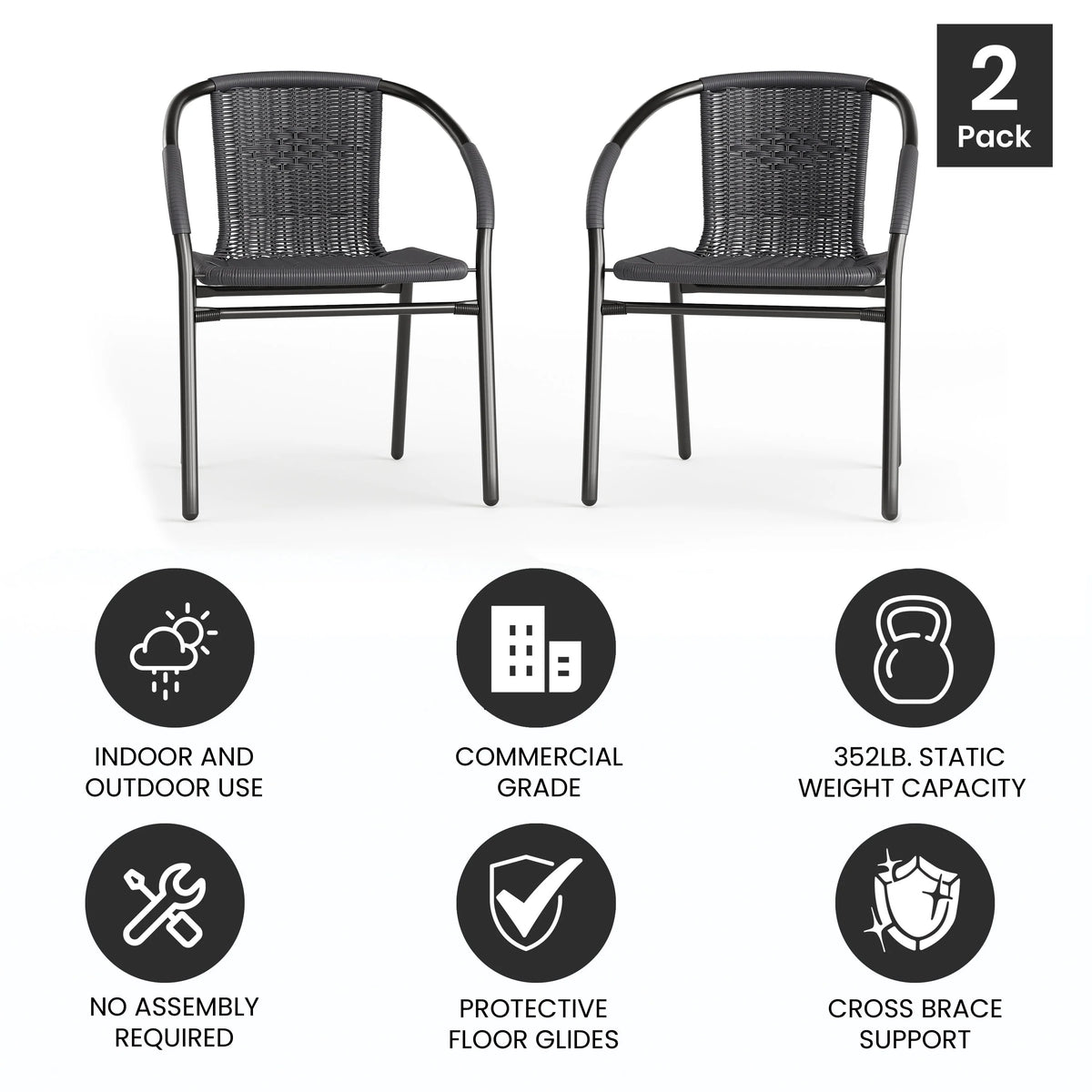 2 Pack Gray Rattan Stack Chair S9885