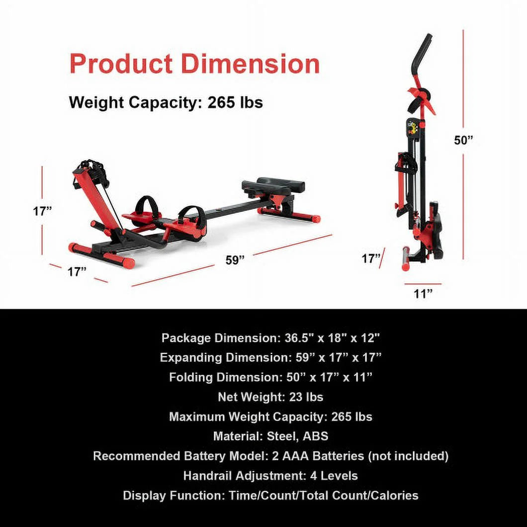 4-in-1 Folding Rowing Machine with Control Panel M7525
