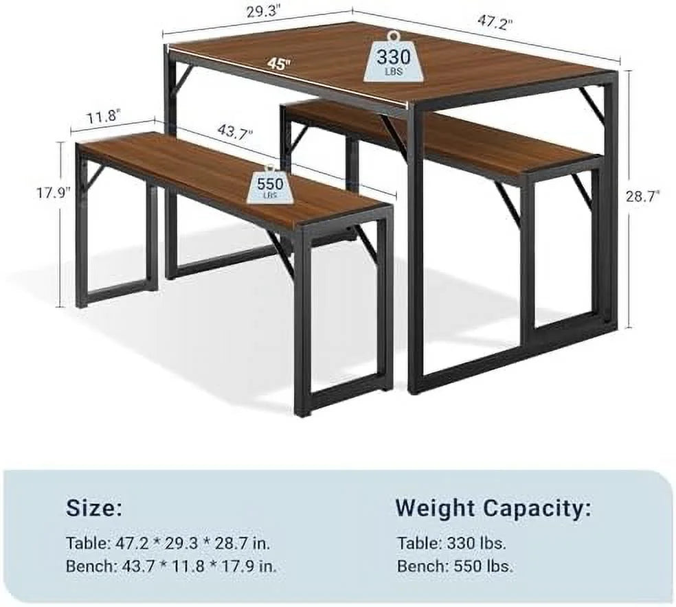 3-Piece Kitchen Dining Table Set Dark Brown & Black M705