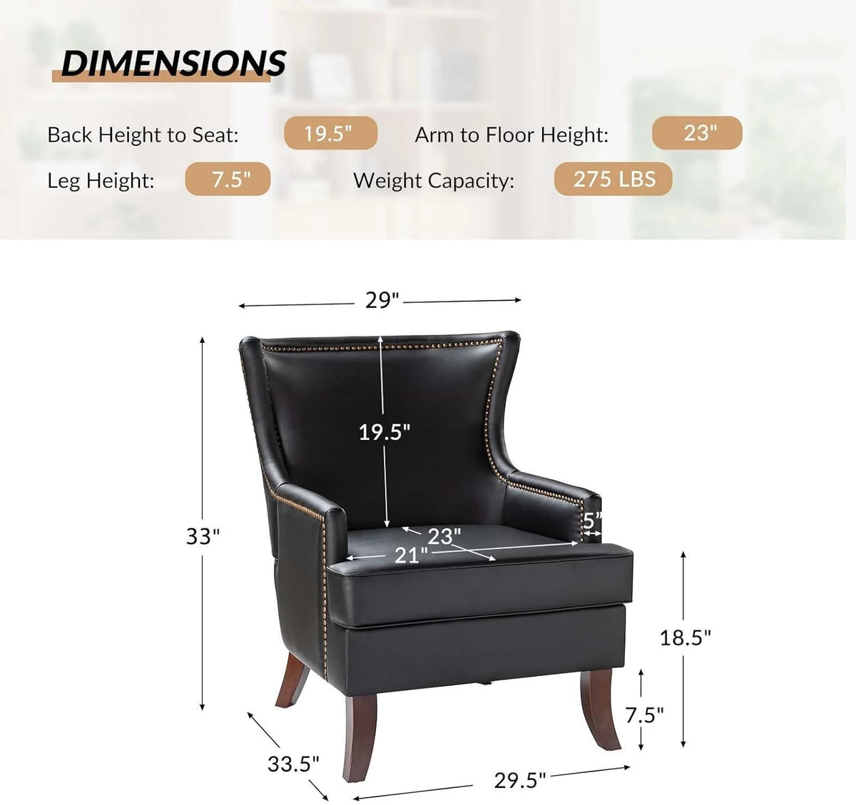 Black Faux Leather Wingback Accent Chairs Set Of 2 U293