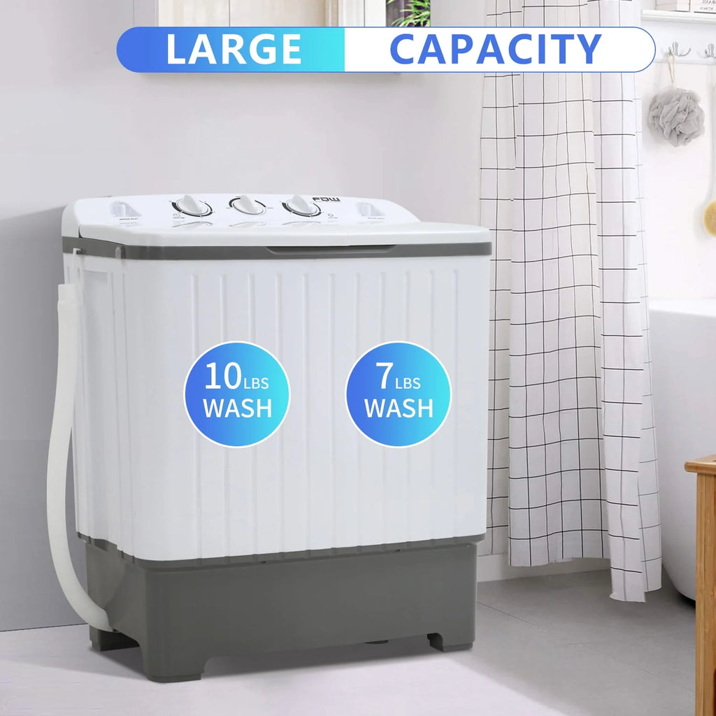 Portable Automatic Washing Machine 10lbs Twin Tub Compact Washer with Spin Dryer White V48294