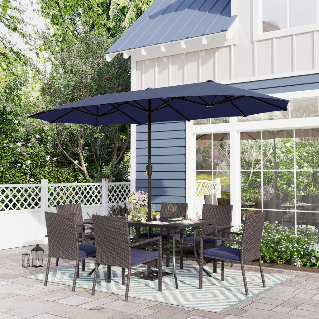8-Piece Outdoor Patio Set with 13 ft Navy Umbrella I6767