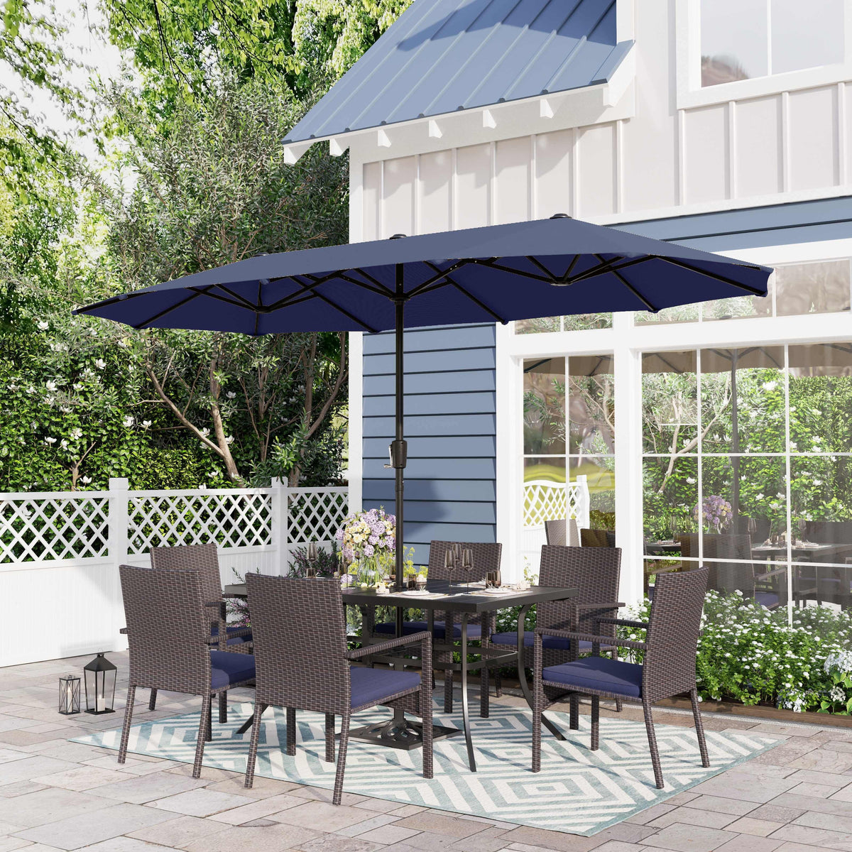 8-Piece Outdoor Patio Set with 13 ft Navy Umbrella I6767