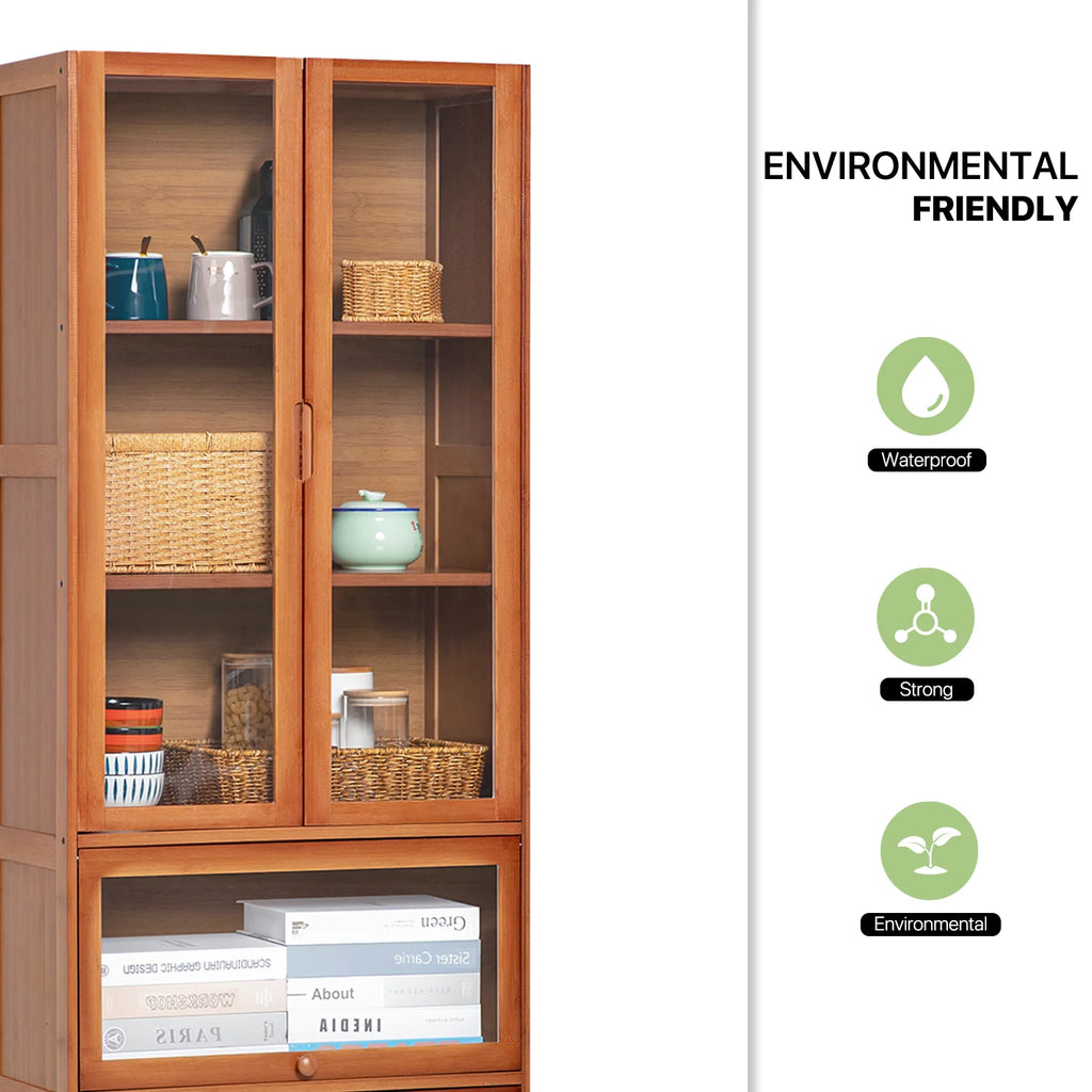 Bamboo 5 Tier Bookcase with Acrylic Doors I573663