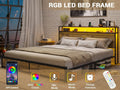 King Bed Frame with Storage Shelf Headboard and Charging Station L861058