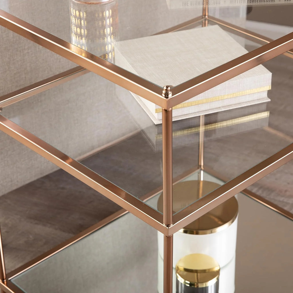 Mirrored Side Table, 3-Tier, Copper N8209