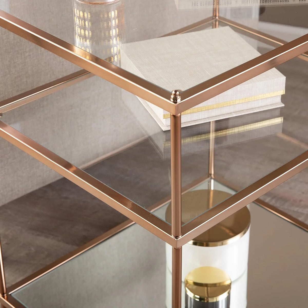Mirrored Side Table, 3-Tier, Copper N8209