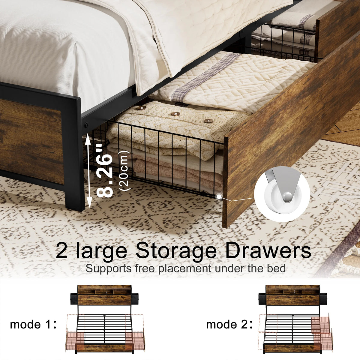 Queen Bed Frame with Storage Headboard and 2 Drawers C53586