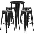 Black Metal Indoor-Outdoor Bar Table Set with 4 Backless Stools X81280