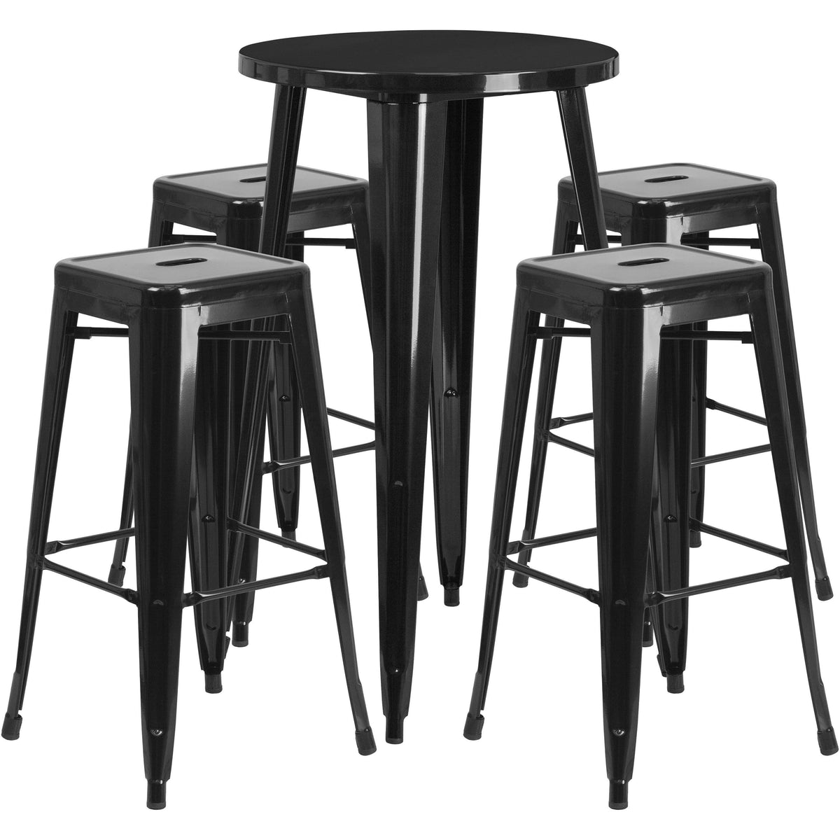 Black Metal Indoor-Outdoor Bar Table Set with 4 Backless Stools X81280