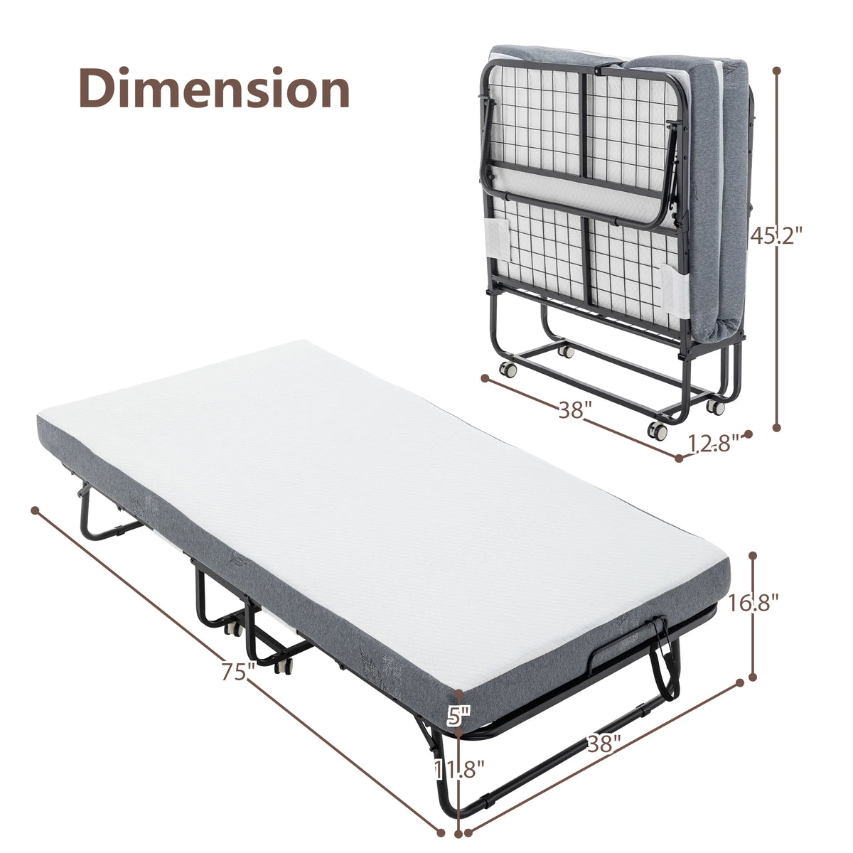 Folding Bed with Memory Foam Mattress Metal Frame J536894