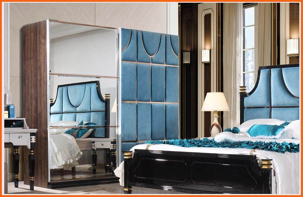 Bedroom Furniture Set, Bed, 2 Nightstand, Dresser, Wardrobe Q4850