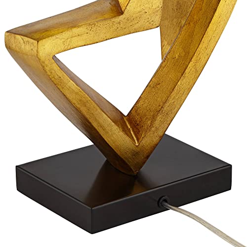 28.5" Tall Gold Leaf Metal Table Lamp with Black Fabric Shade O947113