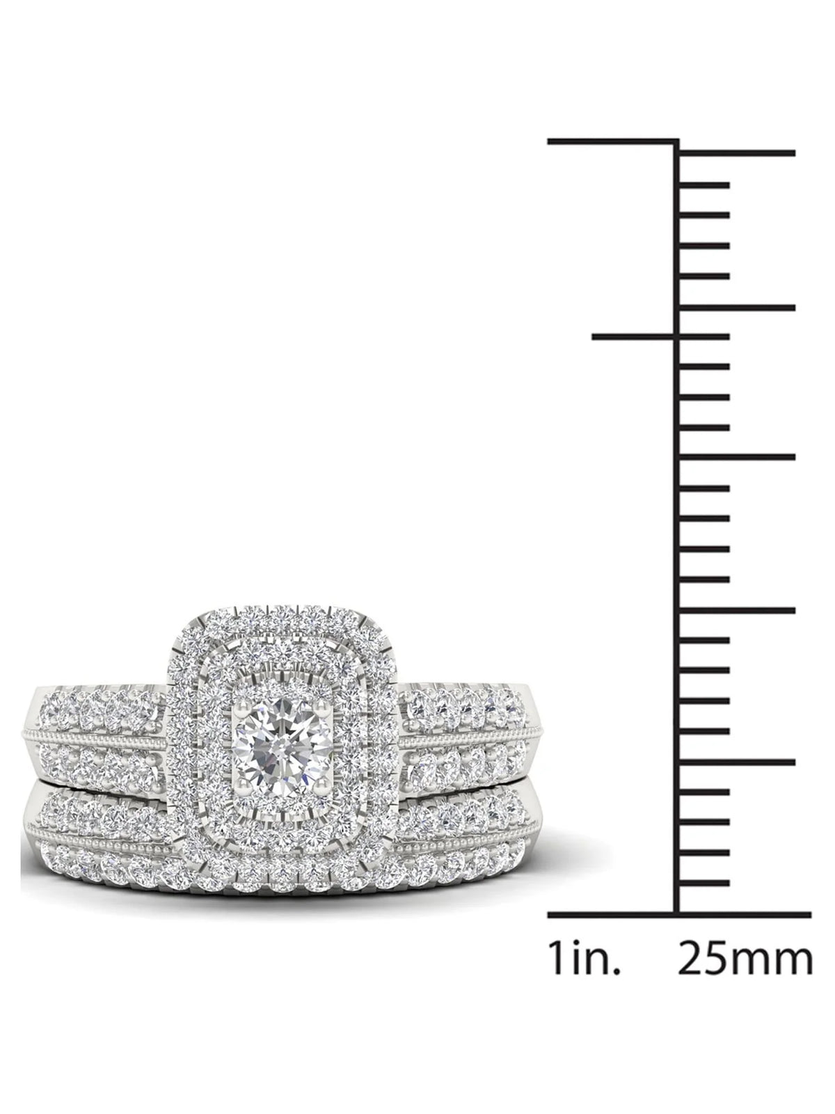 1ct Diamond 14K White Gold Halo Engagement Ring Set F8297