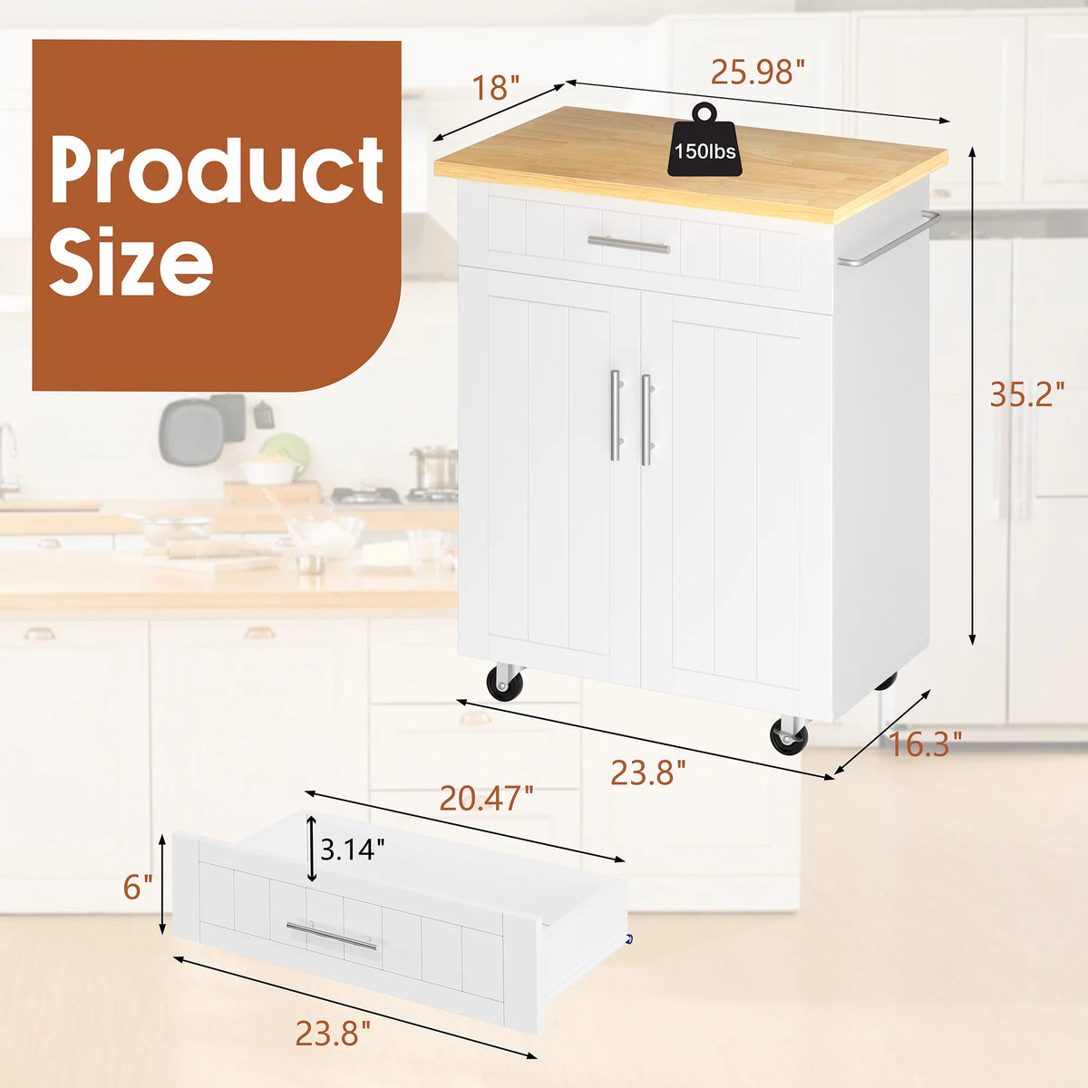 White Kitchen Island with Storage W6407