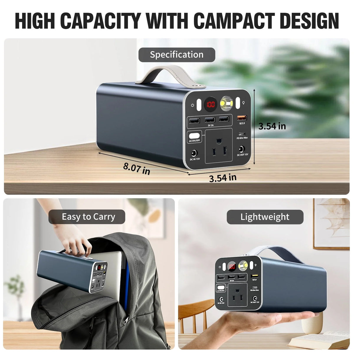 Portable Power Station 300W 300Wh Solar Generator with AC Outlet O143620