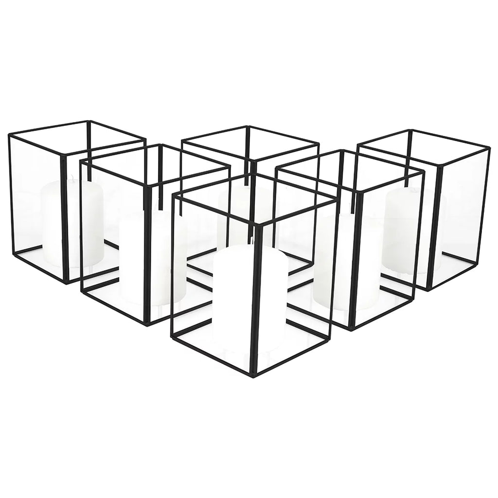 Black Geometric Hurricane Candle Holder Set of 6 F62000