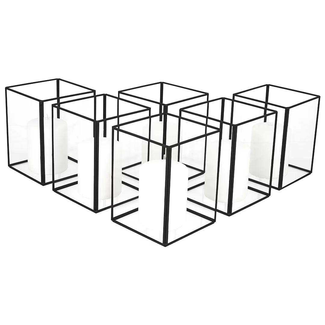 Black Geometric Hurricane Candle Holder Set of 6 F62000