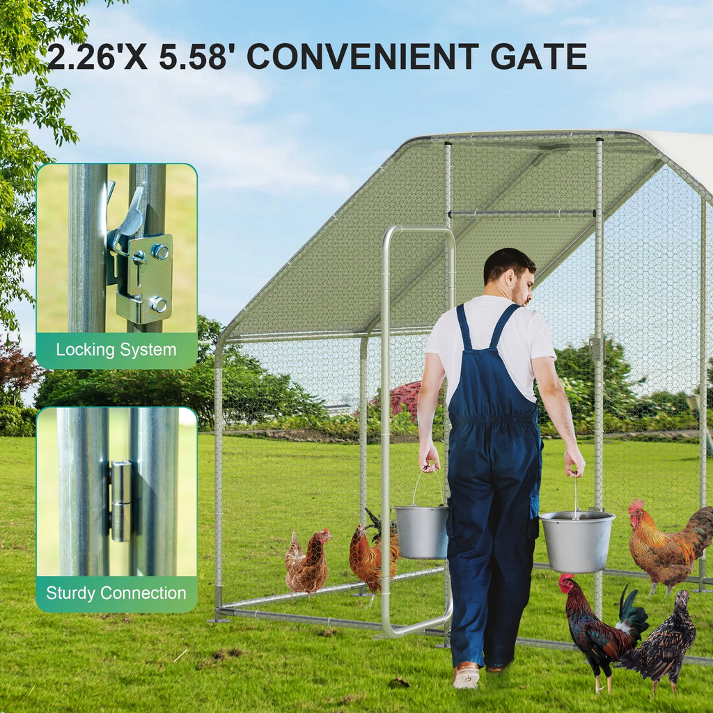 Large Metal Chicken Coop 10x 6.6x6.6FT Heavy Duty Outdoor Poultry Cage with Cover Y4505