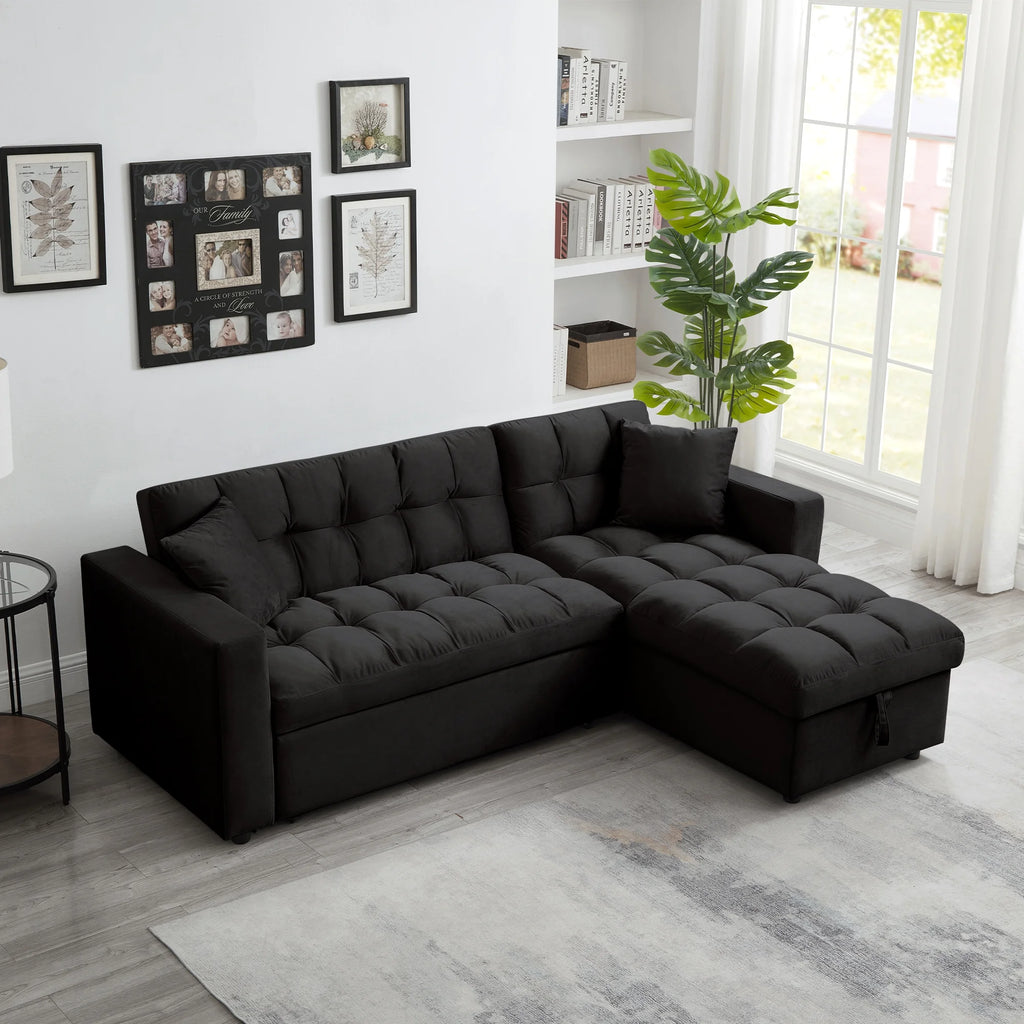 Velvet L Shaped Sleeper Sofa with Storage Chaise U63344