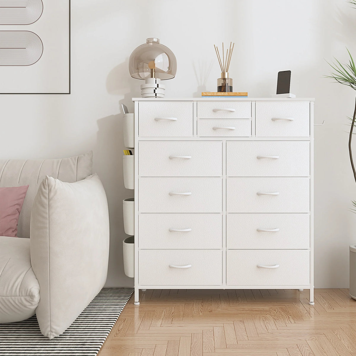 White 12 Drawer Fabric Dresser T779