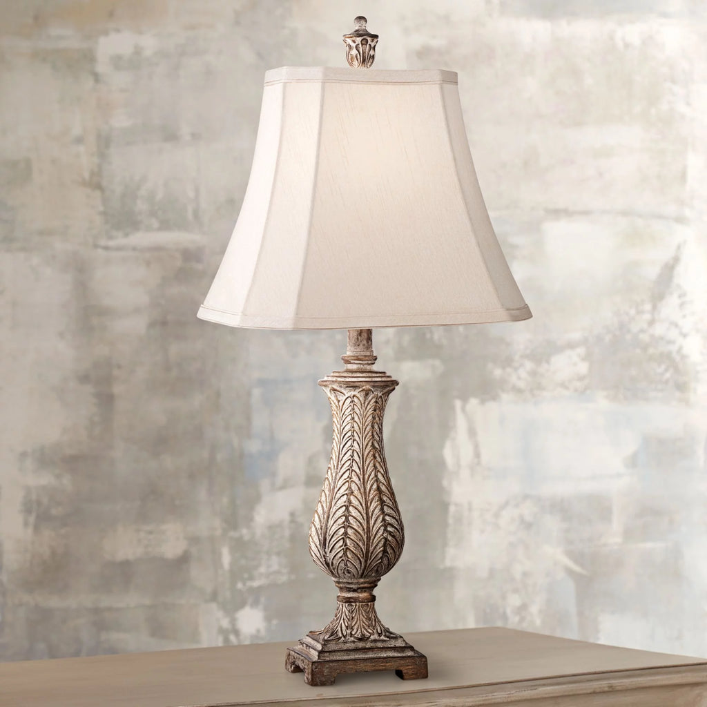 Antique Gold Table Lamp with Off White Rectangular Shade W675