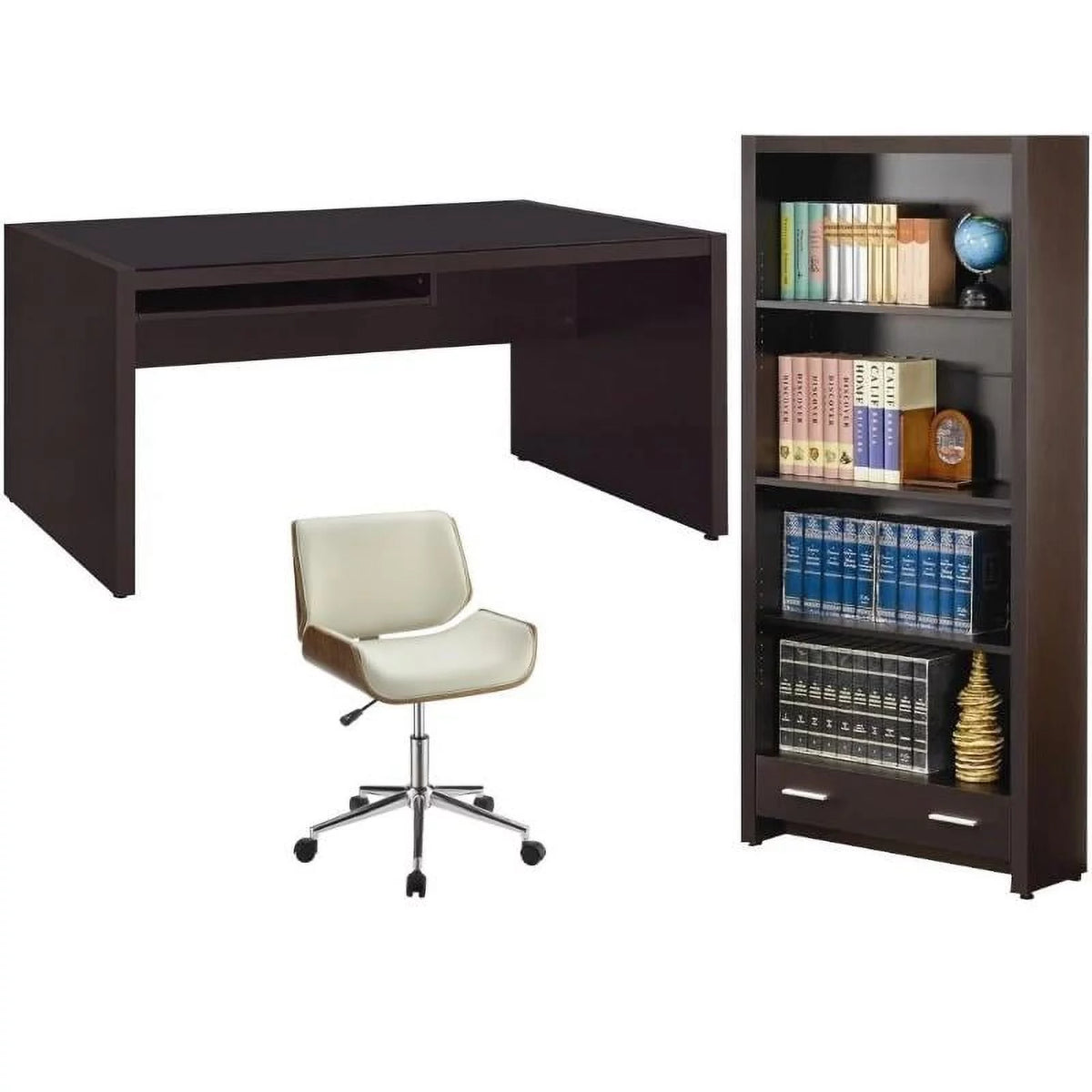 3-Piece Furniture Set with Computer Desk Office Chair and Bookcase Y326669
