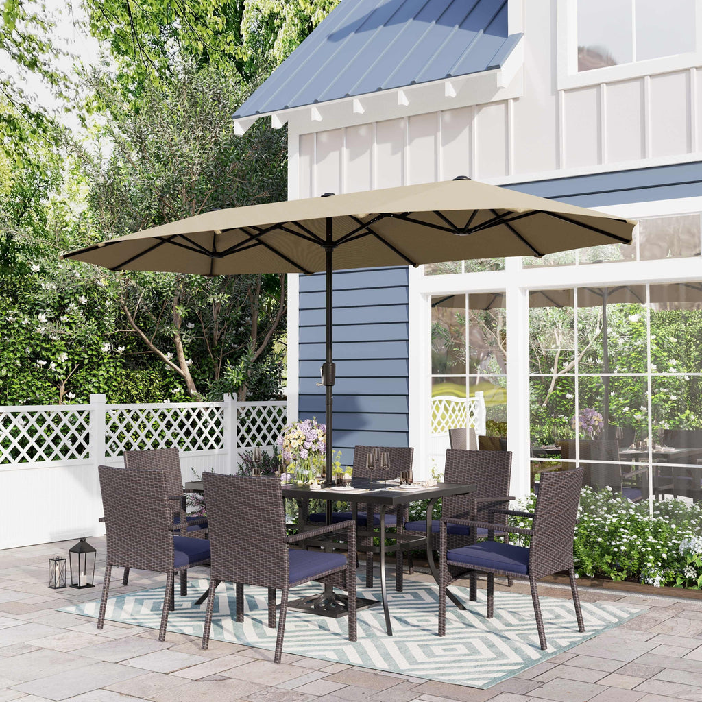8-Piece Outdoor Patio Set with 13 ft Navy Umbrella I6767