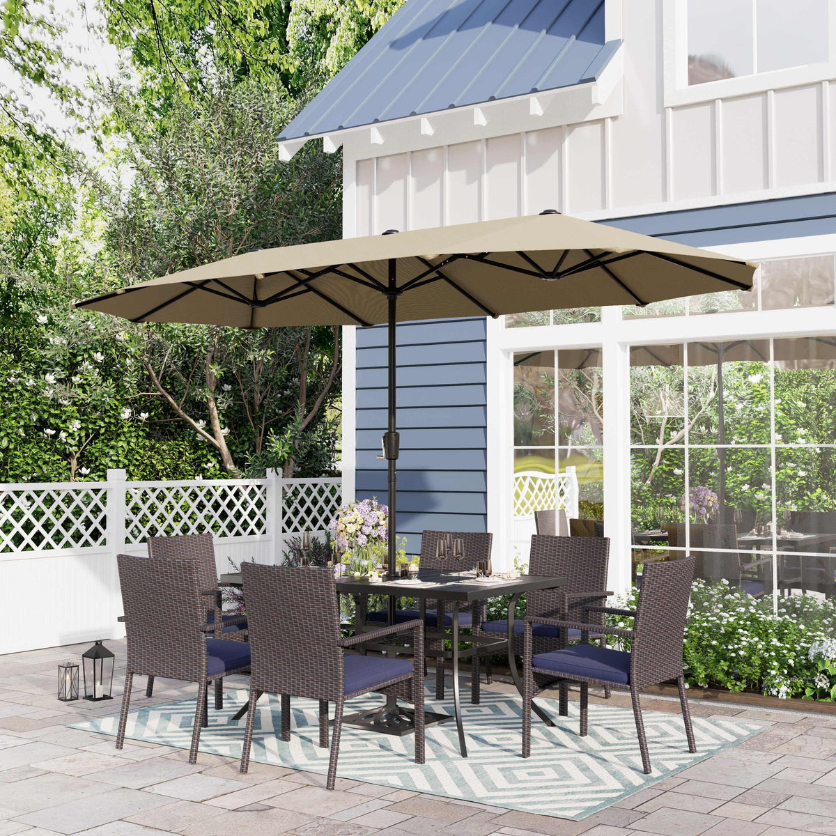 8-Piece Outdoor Patio Set with 13 ft Navy Umbrella I6767