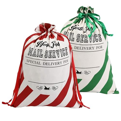 2 Pack Christmas Stripe Canvas Santa Sack with Drawstring S537806