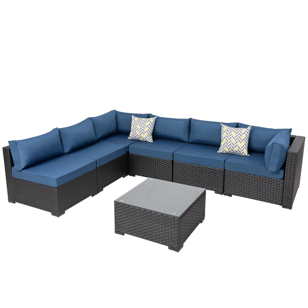 7 Pieces All-Weather Rattan Sectional Sofa with Tea Table E41427