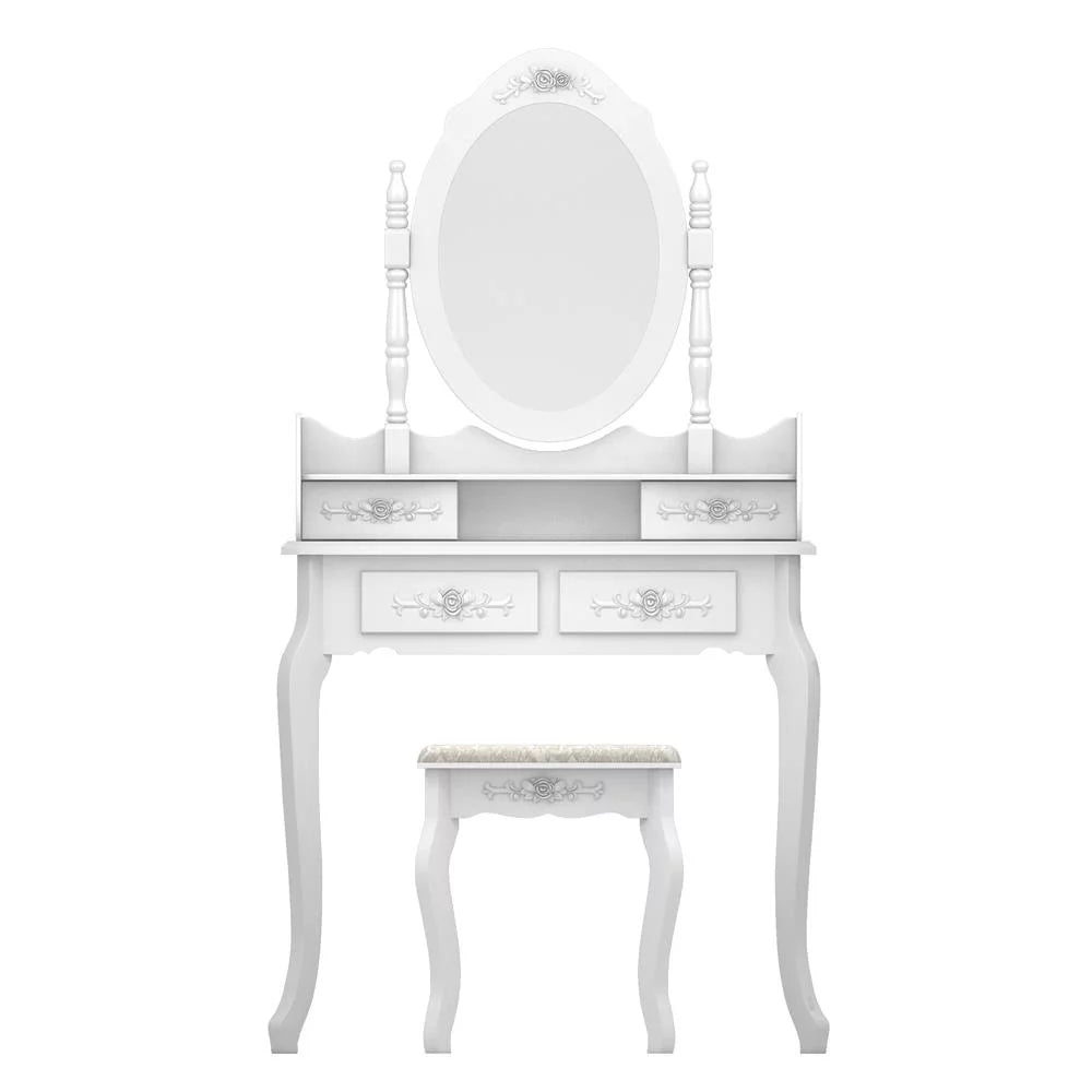 White Vanity Table Set with Mirror and 4 Drawers H637303