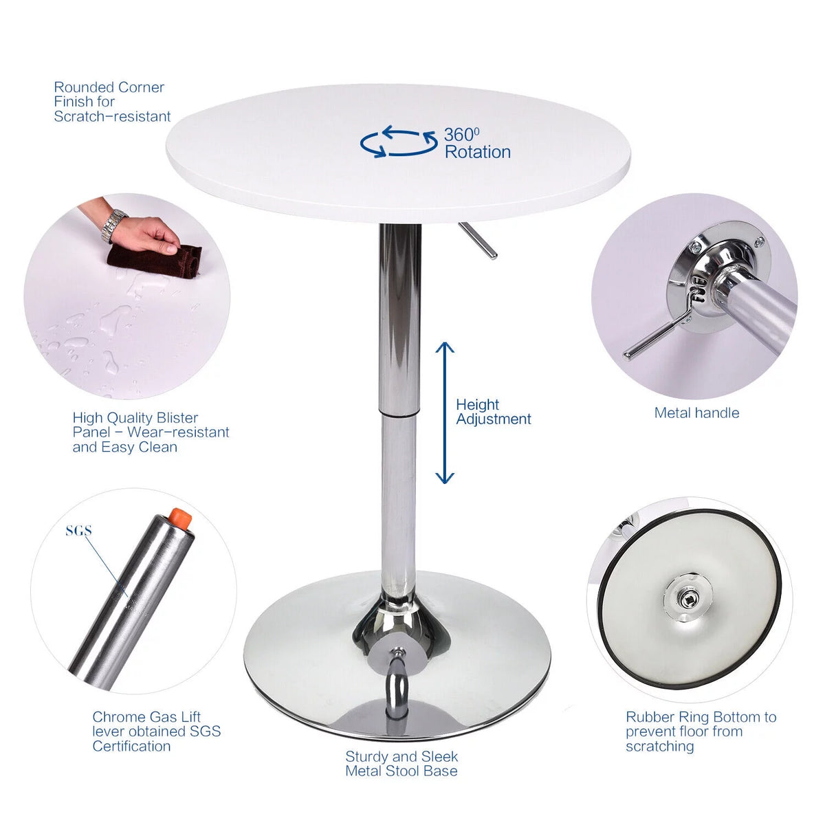 White Adjustable Height Round Bar Table I2717