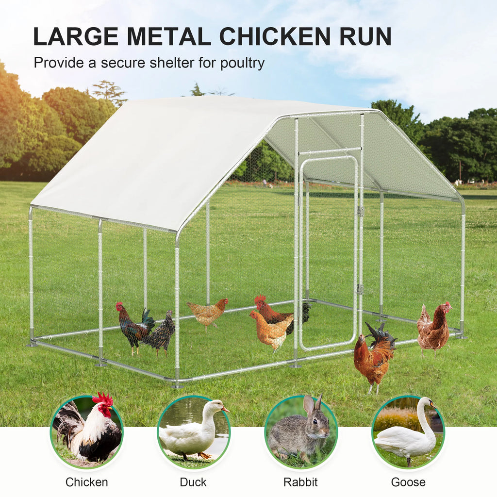 Large Metal Chicken Coop 10x 6.6x6.6FT Heavy Duty Outdoor Poultry Cage with Cover Y4505