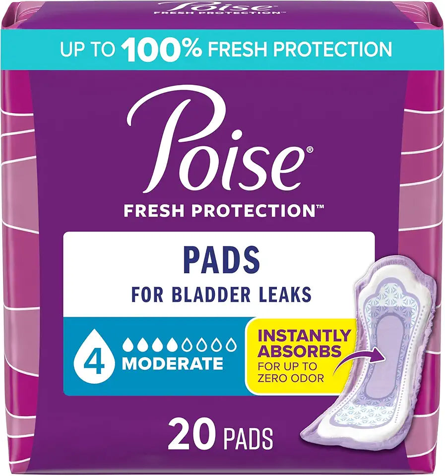 Incontinence & Postpartum Pads, Moderate Absorbency, Regular Length, 20 Count I43512