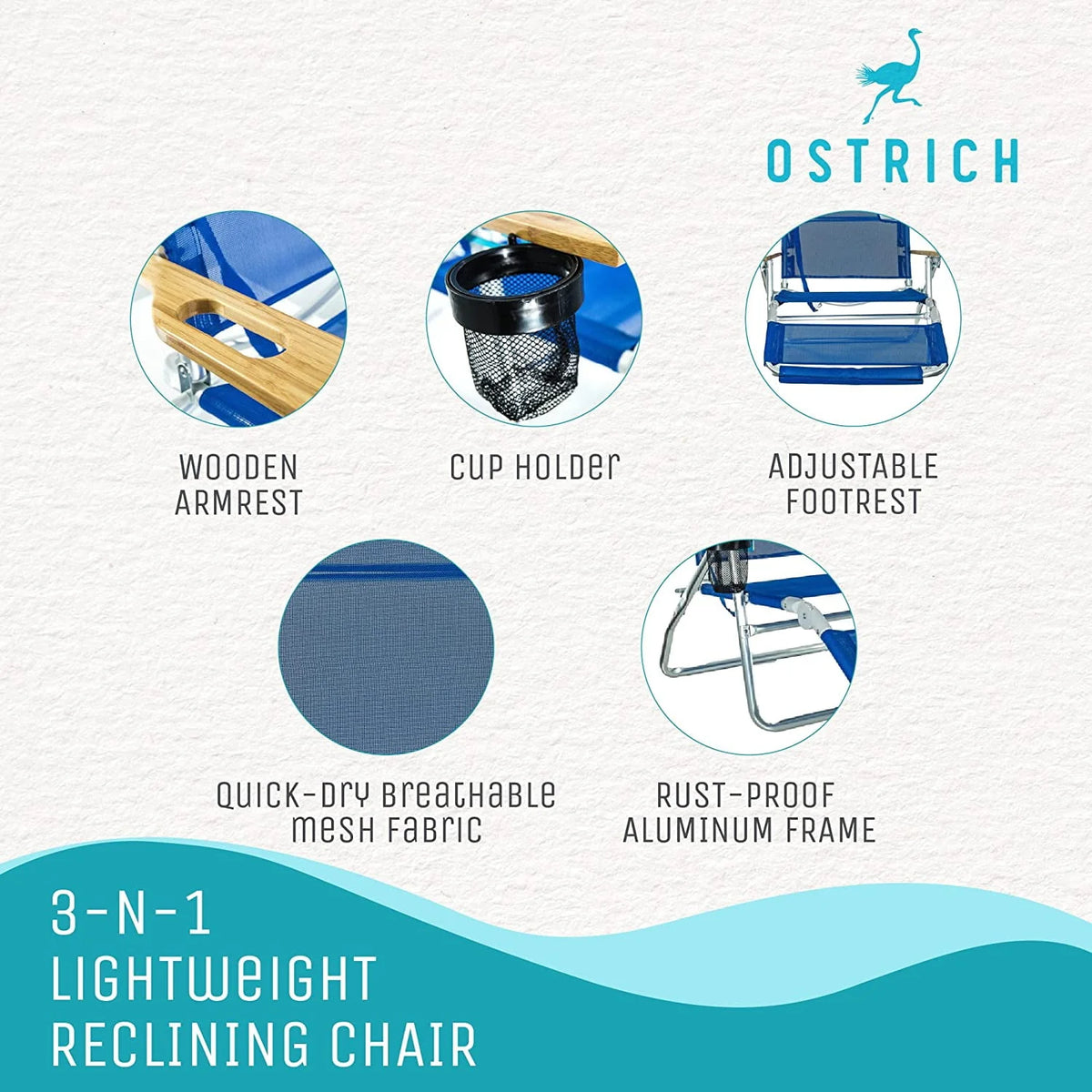 Blue Lightweight Outdoor Beach Lounge Chair with Footrest D205