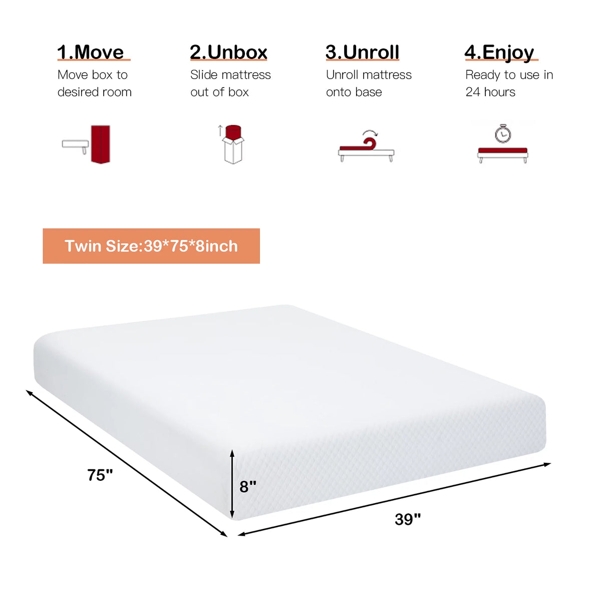 Twin Size 8'' Jacquard Foam Mattress Medium Firm K852