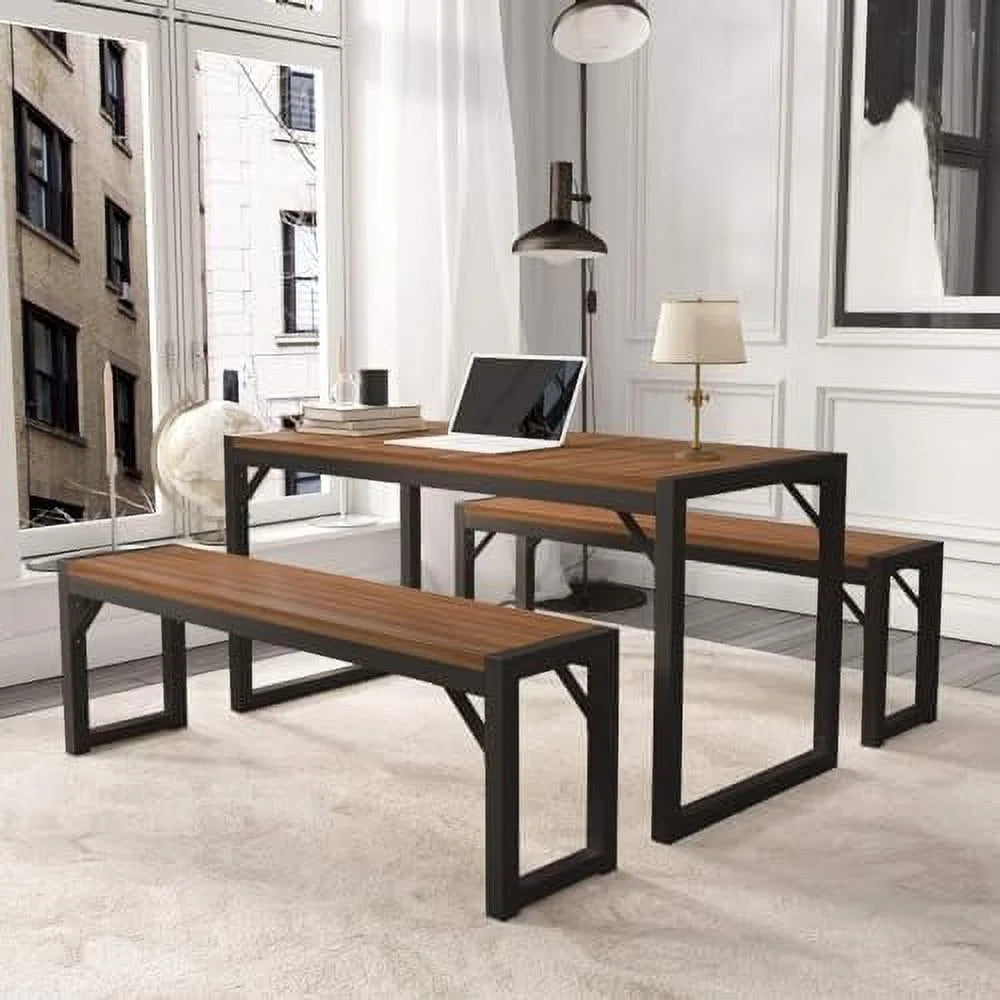 3-Piece Kitchen Dining Table Set Dark Brown & Black M705