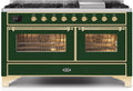 60 Dual Fuel Natural Gas Range Emerald Green Brass Trim F424
