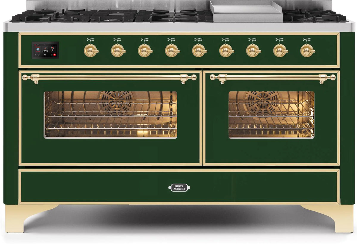 60 Dual Fuel Natural Gas Range Emerald Green Brass Trim F424