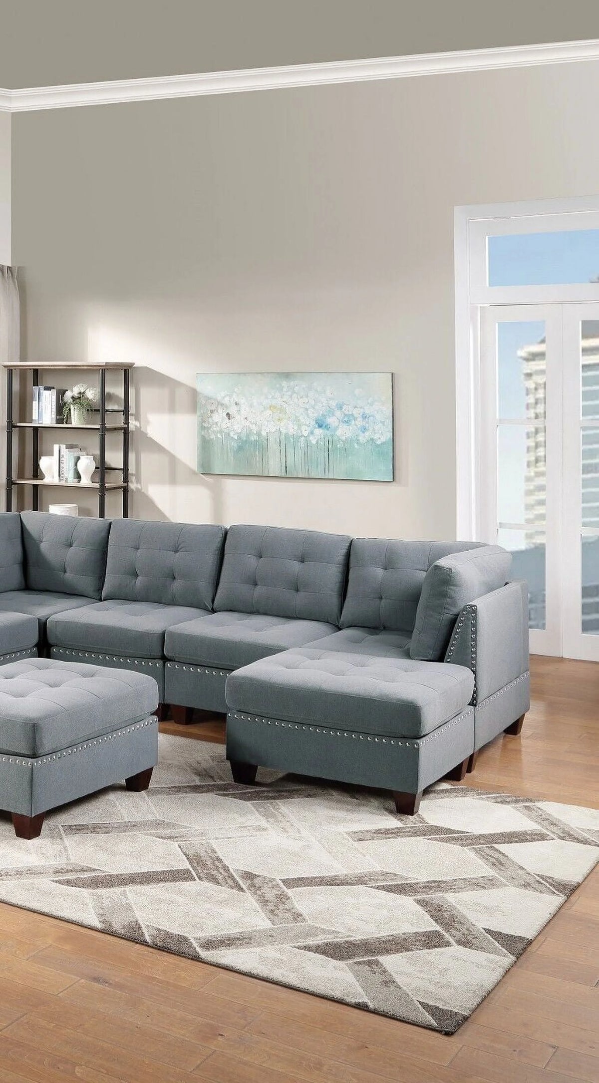 Gray Fabric Sectional Sofa Set 9pcs T14655