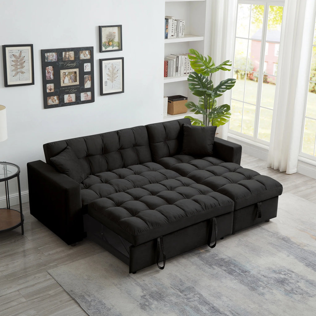 Velvet L Shaped Sleeper Sofa with Storage Chaise U63344