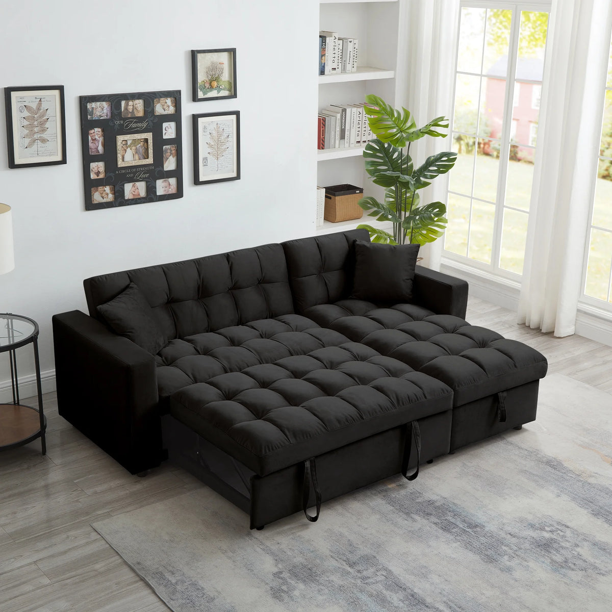 Velvet L Shaped Sleeper Sofa with Storage Chaise U63344