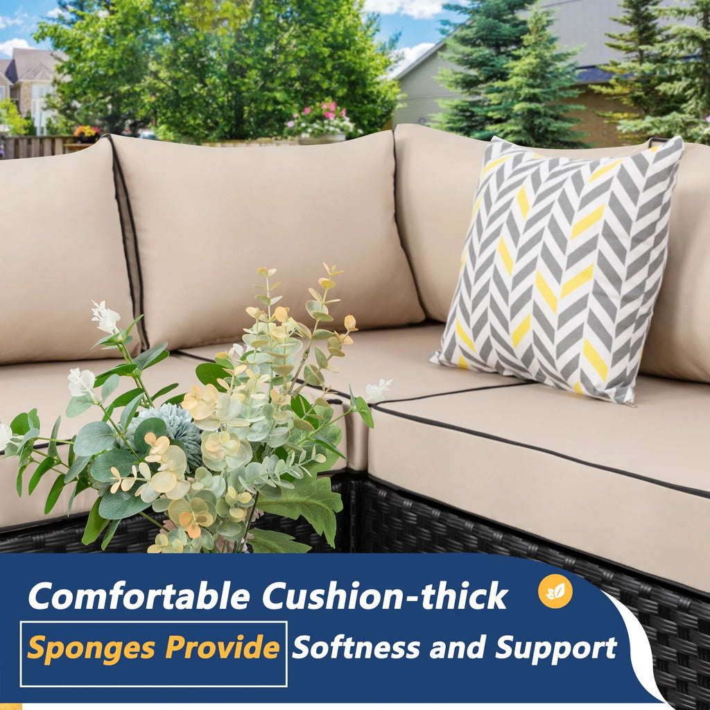 7 Pieces All-Weather Rattan Sectional Sofa with Tea Table E41427