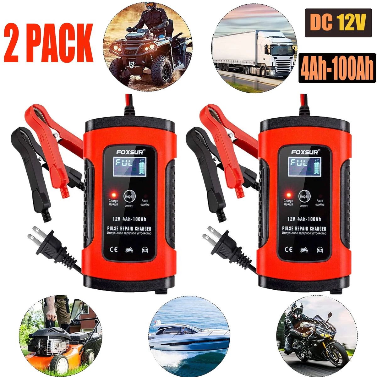 2 Pack 12V Automatic Battery Charger Maintainer B9786