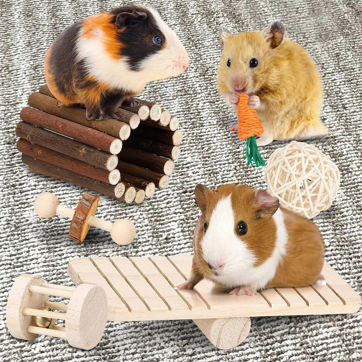 Hamster Chew Toys Set Small Animal Molar Toys Teeth Care Wooden Accessories S5444