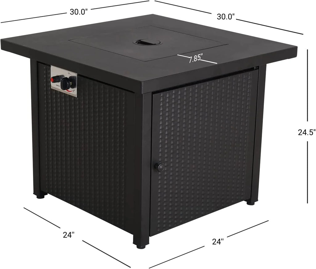 30-Inch Square Propane Gas Fire Pit Table with Steel Tabletop, Removable Lid, and Lava Rock T476