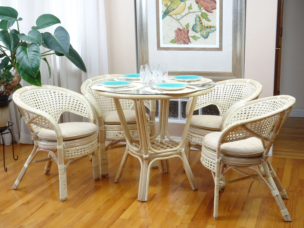 Set of 4 White Wash Rattan Wicker Dining Armchairs R120