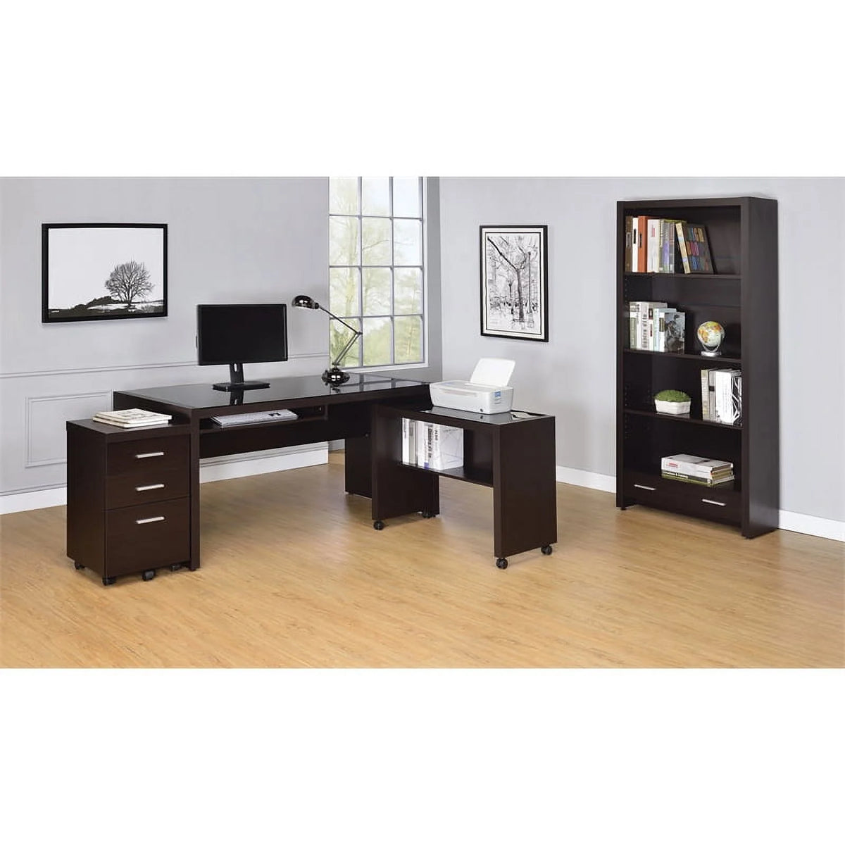 3-Piece Furniture Set with Computer Desk Office Chair and Bookcase Y326669
