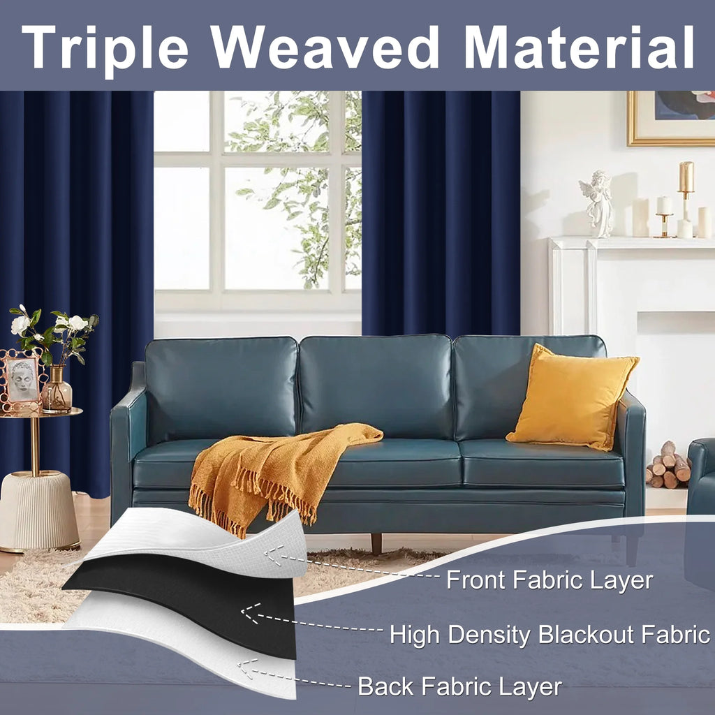 Navy Blue 42 x 63 Inch Blackout Curtains Set of 2 Panels M389